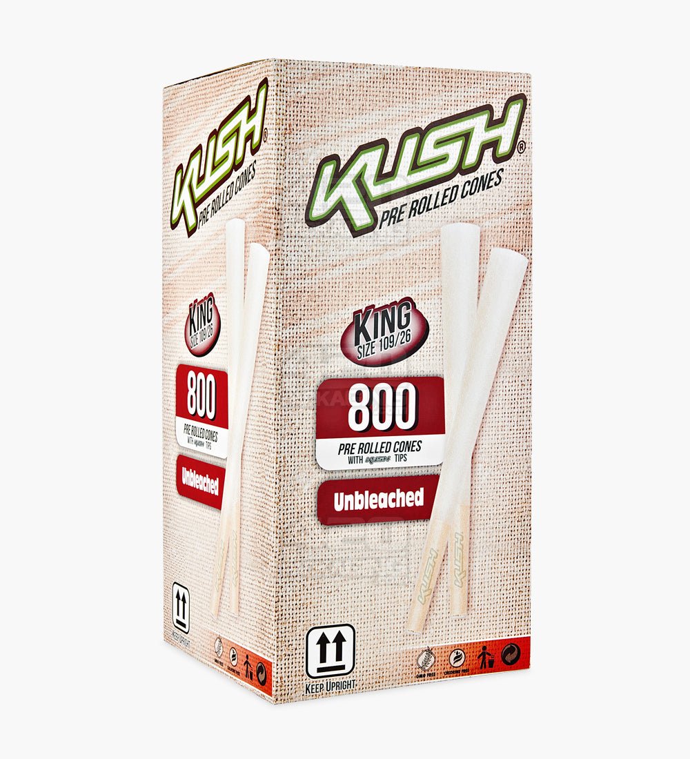 Kush 109mm King Size Unbleached Brown Pre Rolled Cones w/ Filter Tip 800/Box - 1