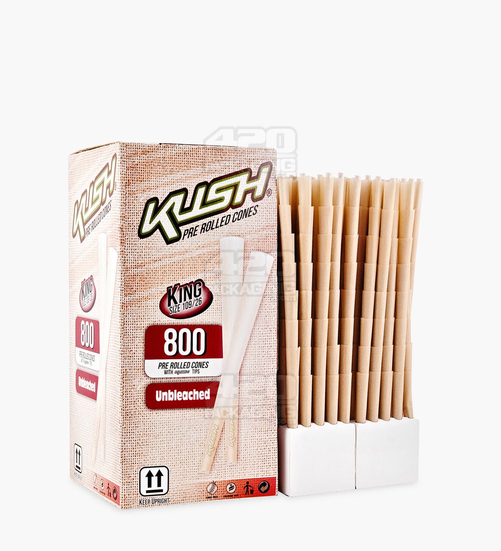 Kush 109mm King Size Unbleached Brown Pre Rolled Cones w/ Filter Tip 800/Box - 2