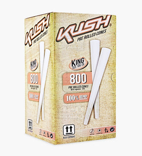 Kush 109mm King Size Bleached White Pre Rolled Cones w/ Filter Tip 800/Box - 1
