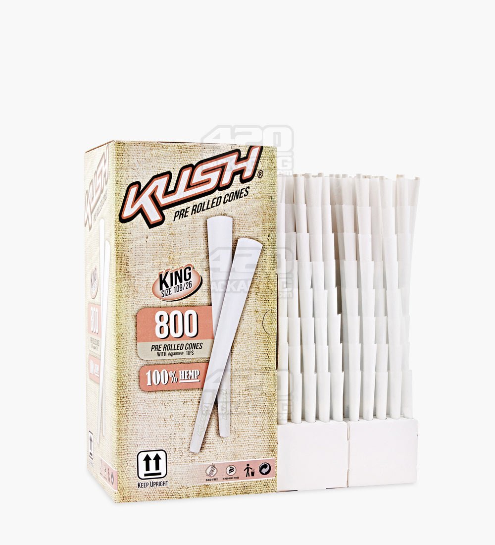 Kush 109mm King Size Bleached White Pre Rolled Cones w/ Filter Tip 800/Box - 2