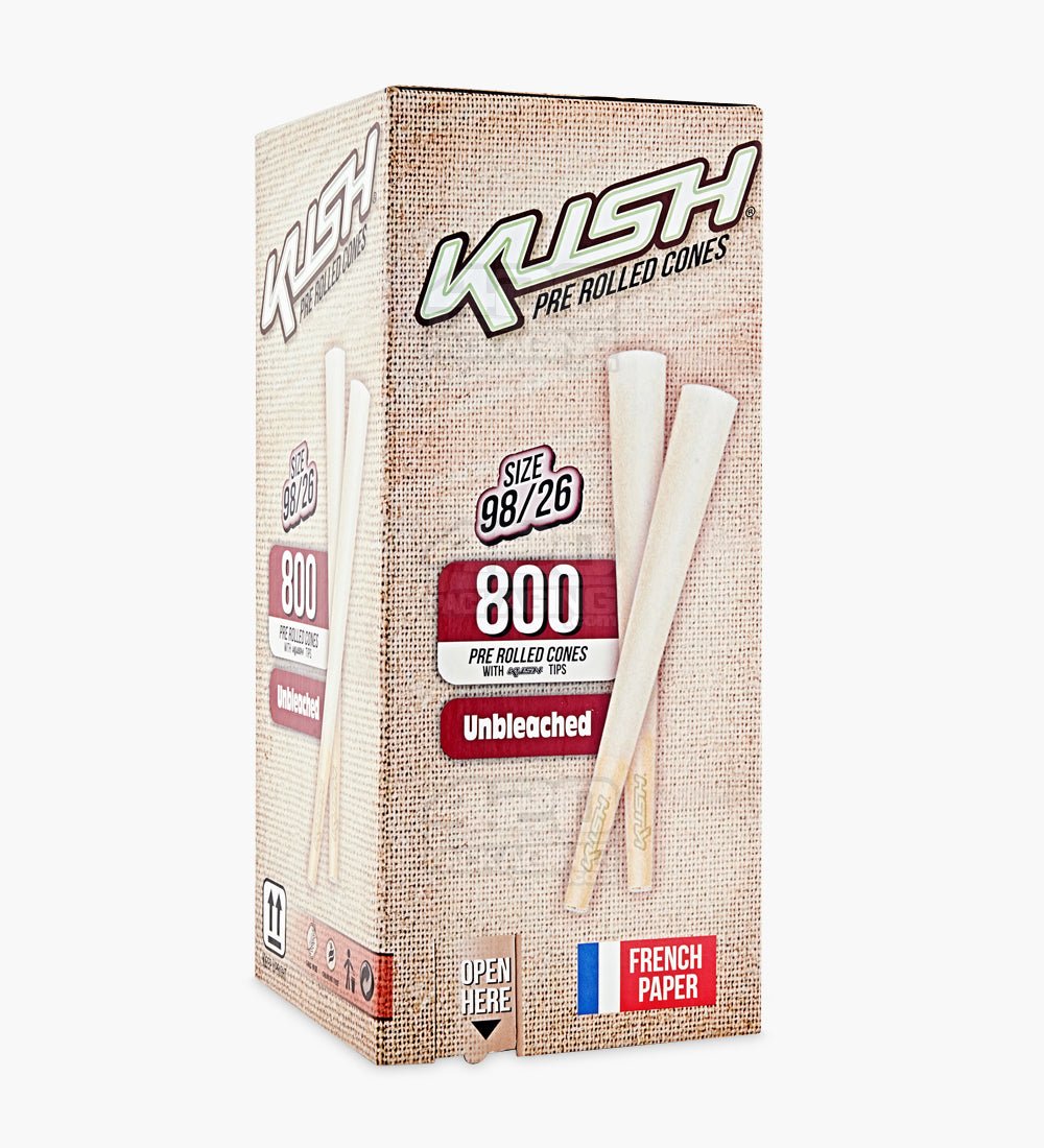 Kush 98mm 98 Special Size Unbleached Brown Pre Rolled Cones w/ Filter Tip 800/Box - 1