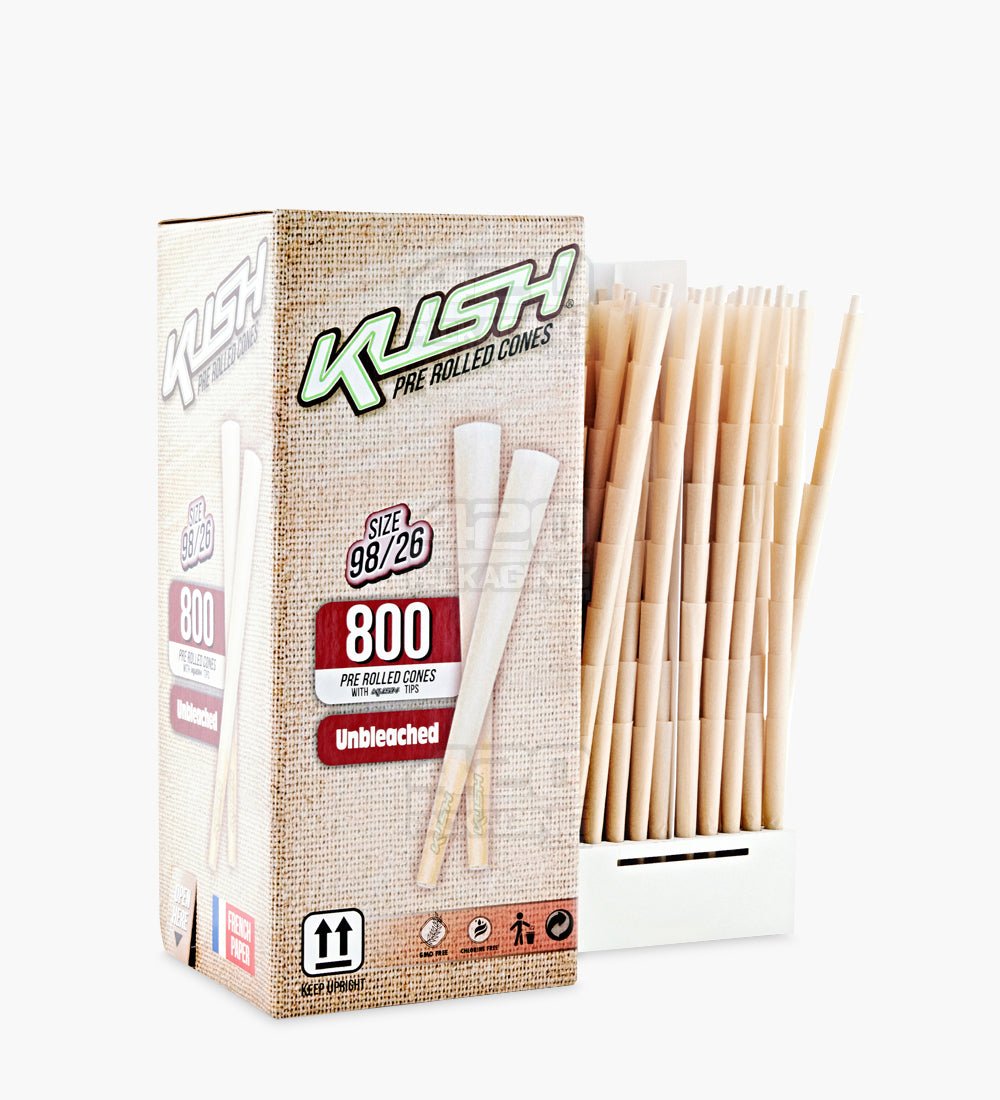 Kush 98mm 98 Special Size Unbleached Brown Pre Rolled Cones w/ Filter Tip 800/Box - 2