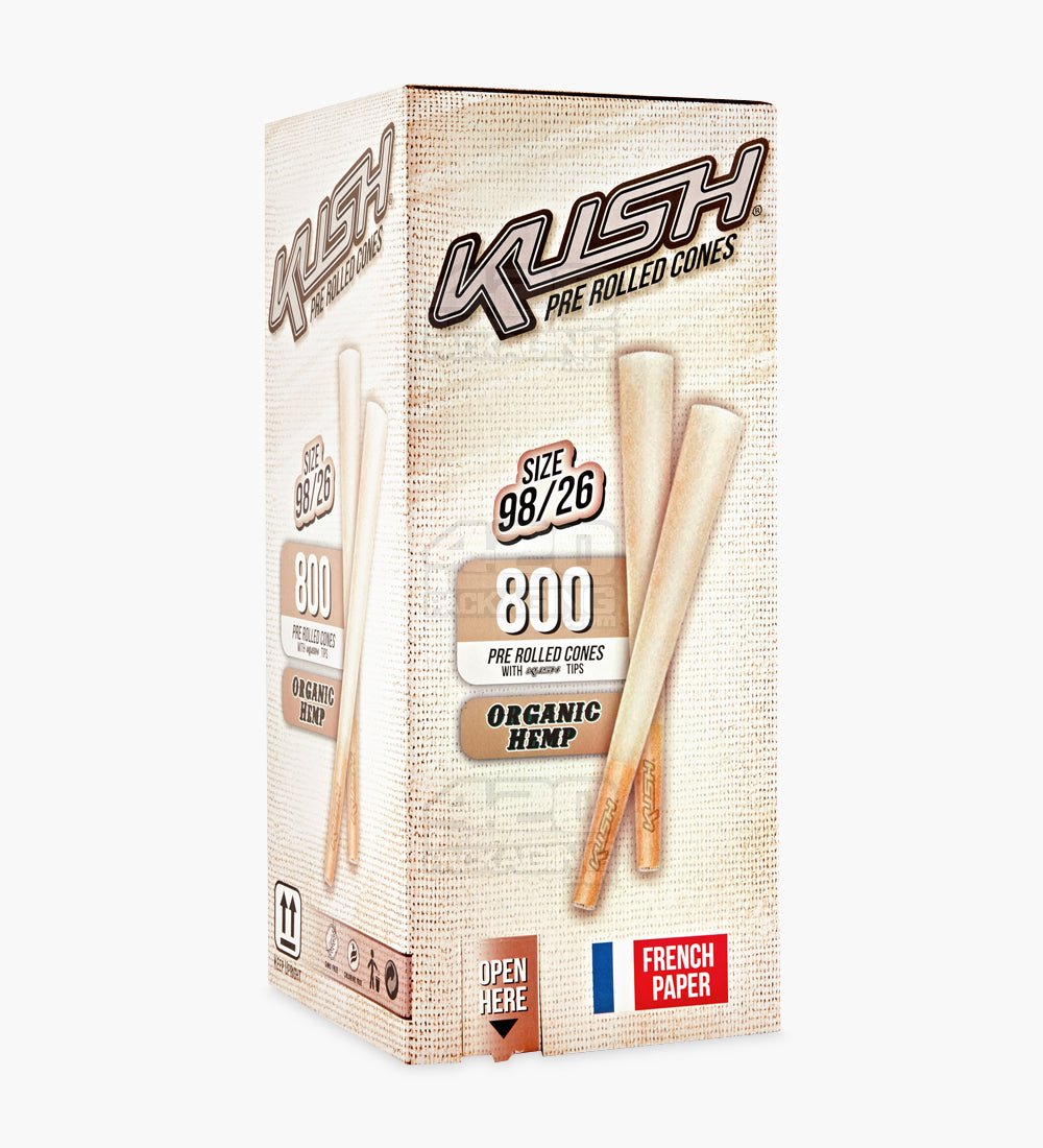 Kush 98mm Special Size Organic Hemp Pre Rolled Cones w/ Filter Tip 800/Box - 1