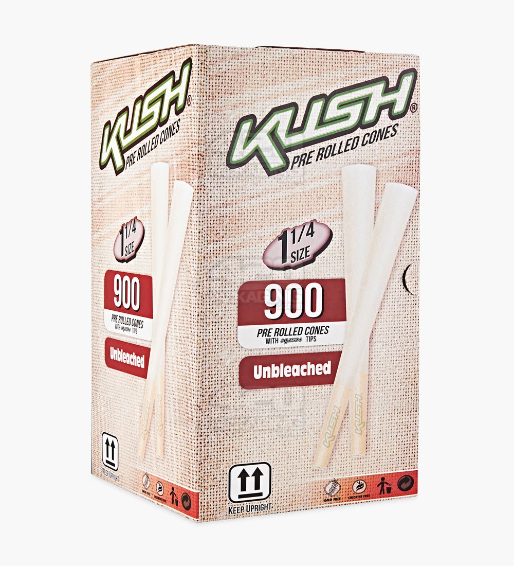 Kush 84mm 1 1/4 Size Unbleached Brown Pre Rolled Cones w/ Filter Tip 900/Box - 1