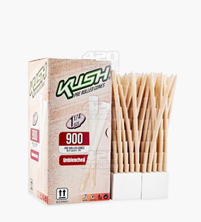 Kush 84mm 1 1/4 Size Unbleached Brown Pre Rolled Cones w/ Filter Tip 900/Box - 2