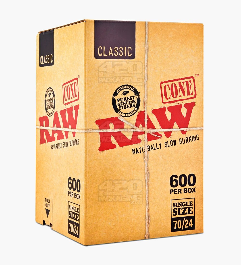 RAW 70mm Classic Single Sized Pre Rolled Unbleached Cones 600/Box - 1