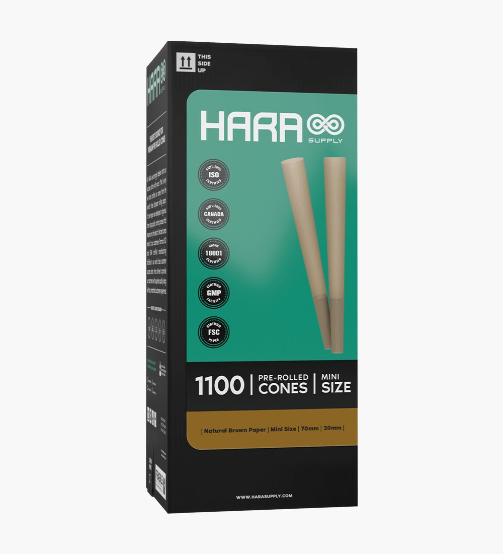 Hara Supply 70mm Mini Sized Pre Rolled Unbleached Brown Cones w/ Filter Tip 1100/Box - 1