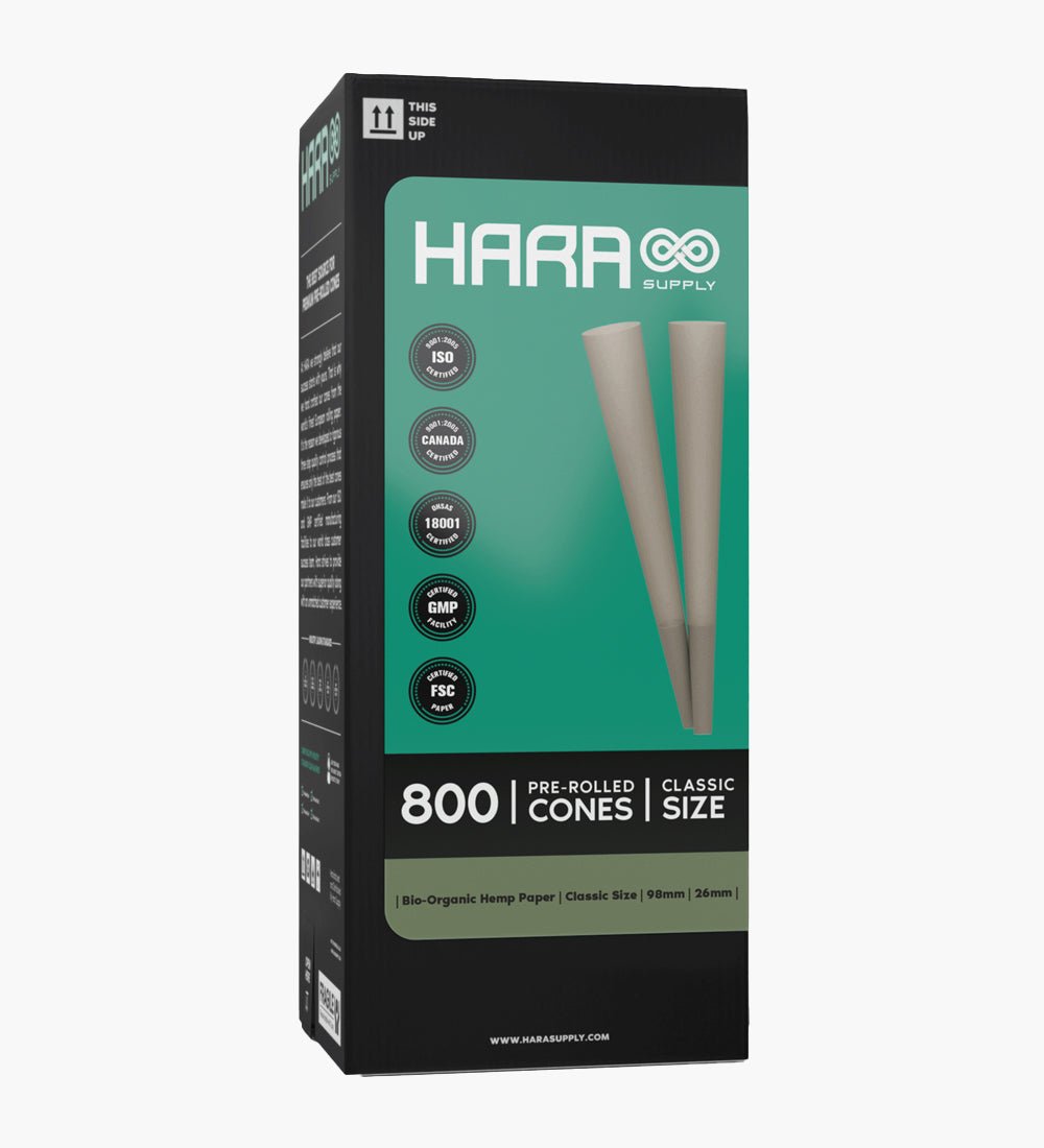 Hara Supply 98mm 98 Classic Size Organic Hemp Pre Rolled Cones w/ Filter Tip 800/Box - 1