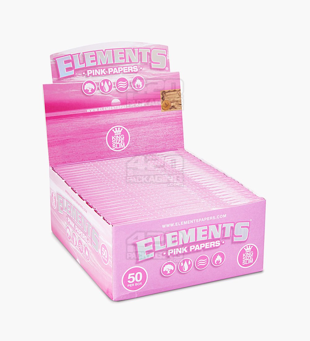 Elements 116mm King Size Slim Ultra Thin Pink Rice Rolling Papers 50/Box - 1