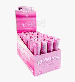 Elements 84mm 1 1/4 Size Ultra Thin Pink Rice Pre Rolled Cones 32/Box - 6