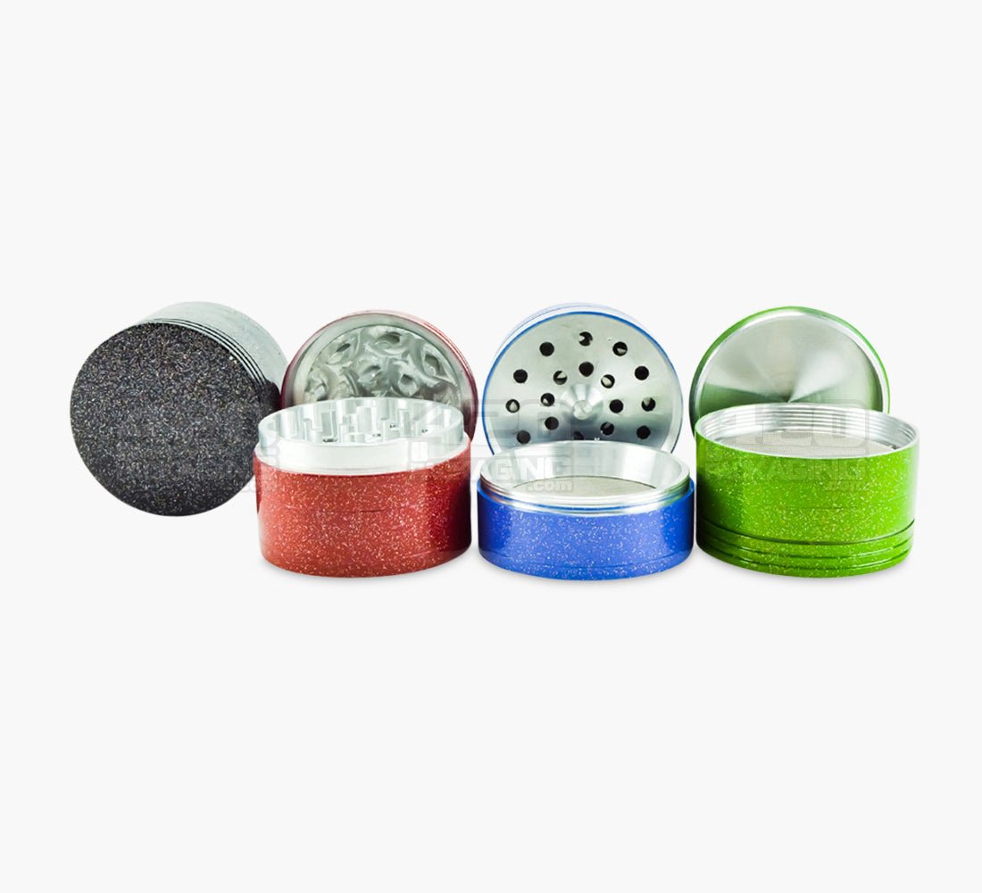 4 Piece 63mm Assorted Glitter Crusher Magnetic Metal Grinder w/ Catcher - 5