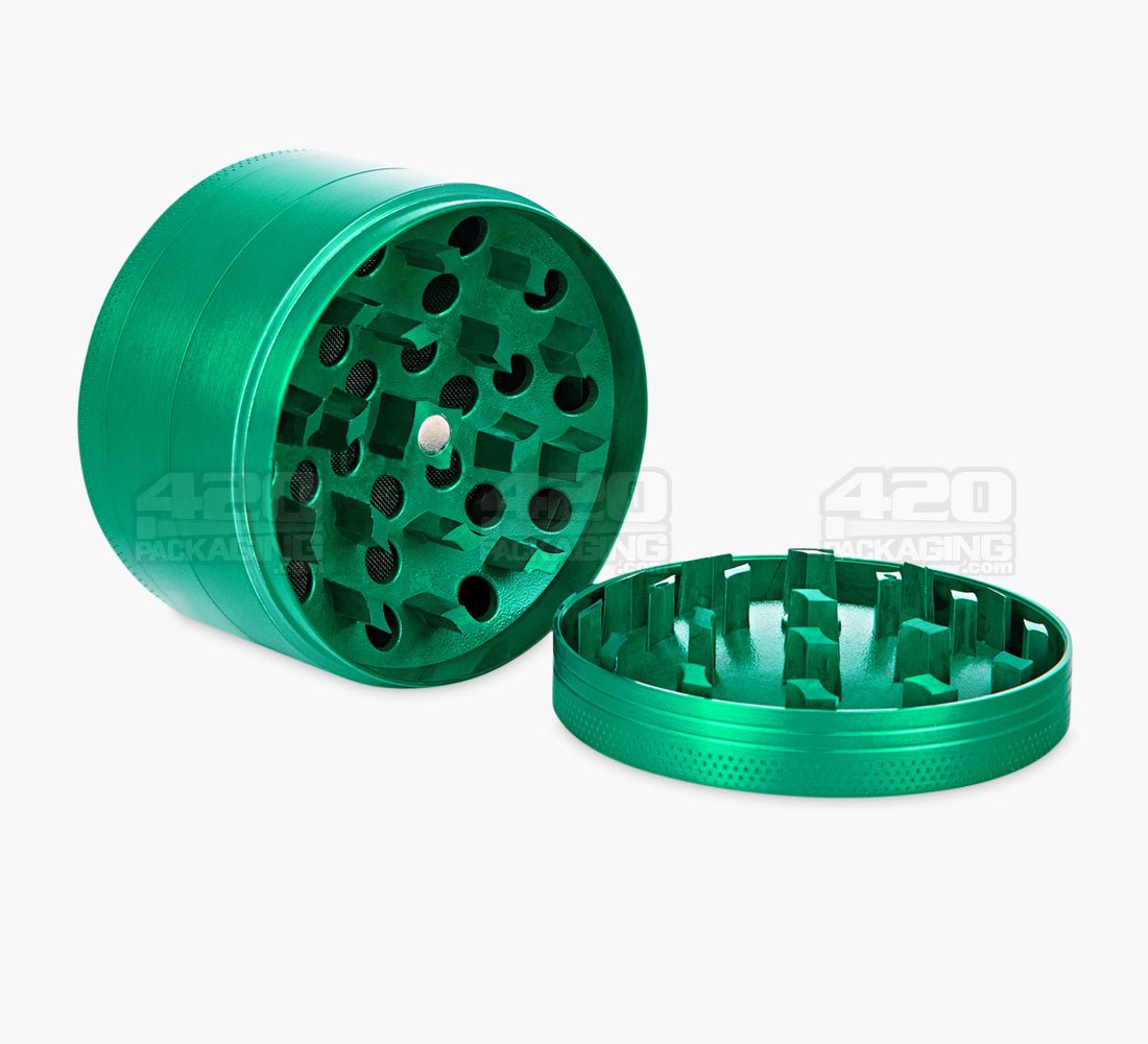 4 Piece 63mm Green Viking Axe Aluminum Magnetic Metal Grinder w/ Catcher - 2