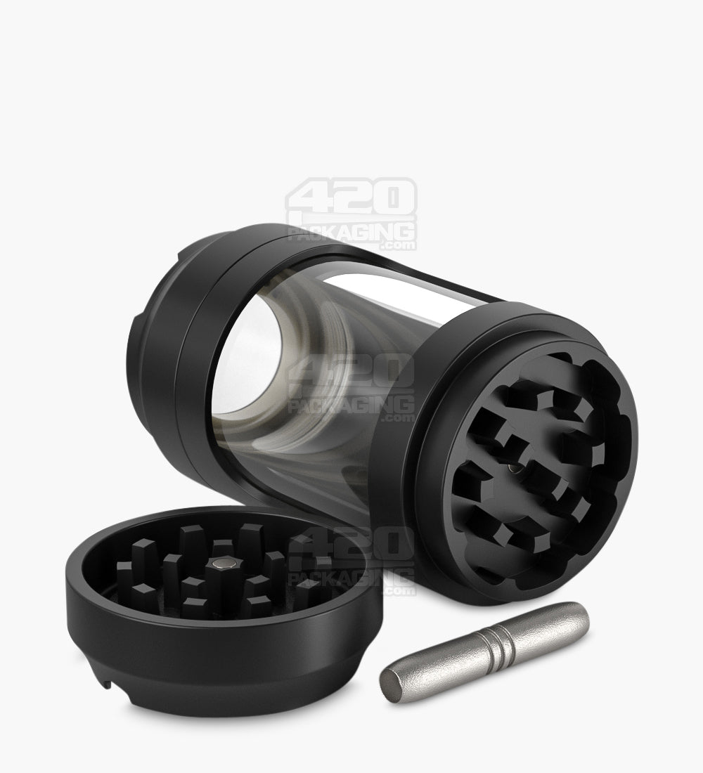 2 Piece 60mm Black Light Up Magnifying Cap Stash Plastic Grinder & One-Hitter - 8
