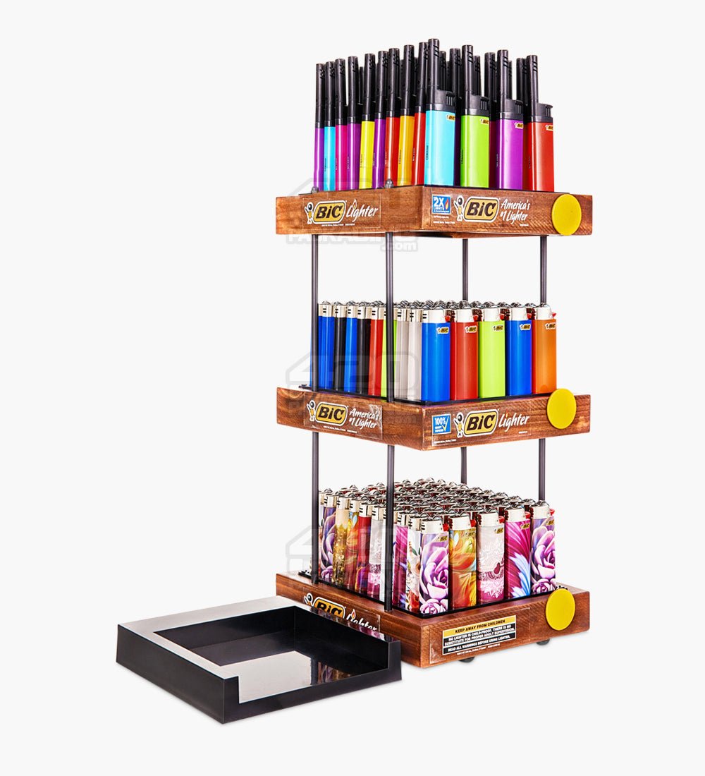 BIC 'Retail Display' Lighters 3 Tier Wooden Display - 140/Box - 2