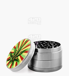 4 Piece 63mm Leaf Design Silver Magnetic Metal Grinder w/ Catcher - 10