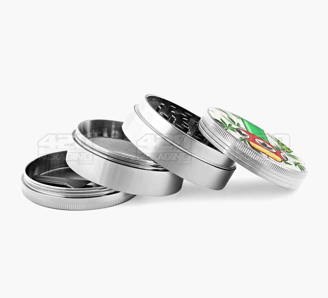 4 Piece 63mm Mushroom Design Silver Magnetic Metal Grinder w/ Catcher - 4