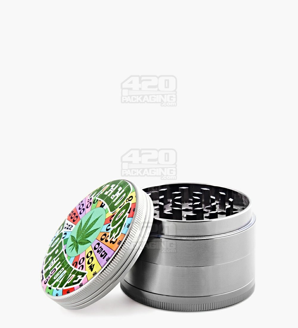 4 Piece 63mm Weed of Fortune Magnetic Metal Silver Grinder w/ Catcher - 1