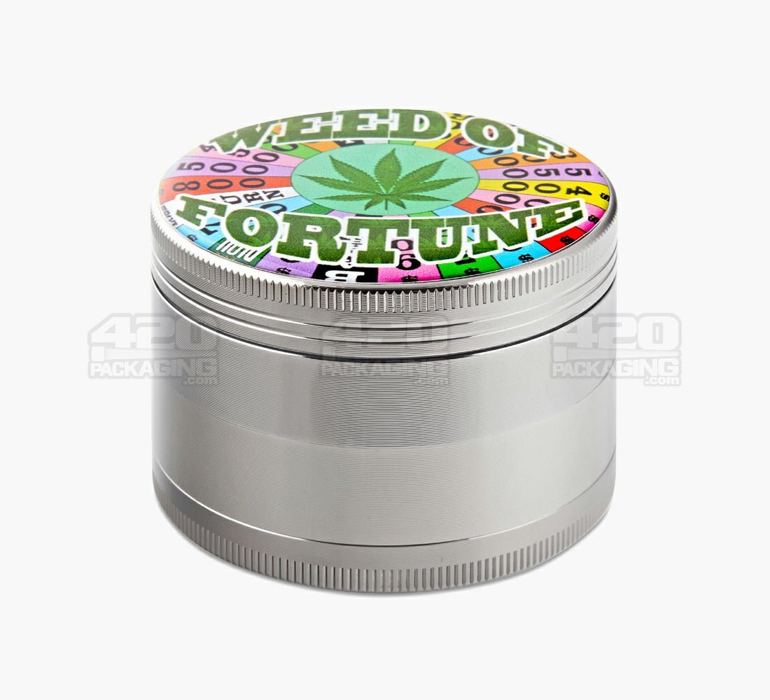 4 Piece 63mm Weed of Fortune Magnetic Metal Silver Grinder w/ Catcher - 4