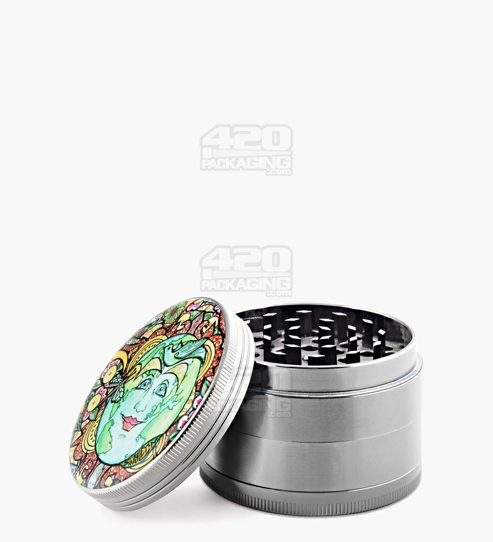 4 Piece 63mm Earth Day Magnetic Metal Silver Grinder w/ Catcher - 1