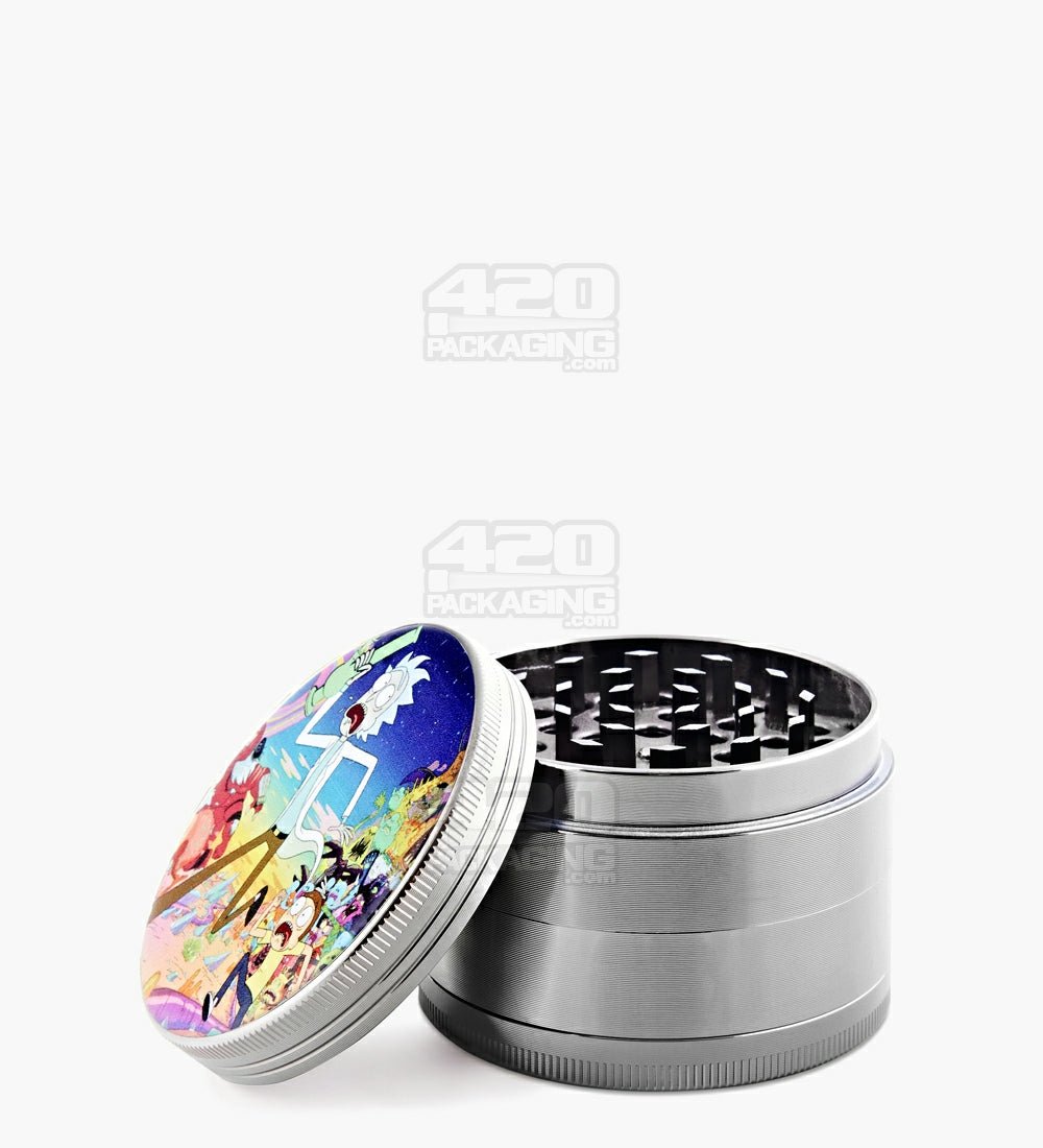 4 Piece 63mm Trippy R&M Magnetic Metal Silver Grinder w/ Catcher - 1