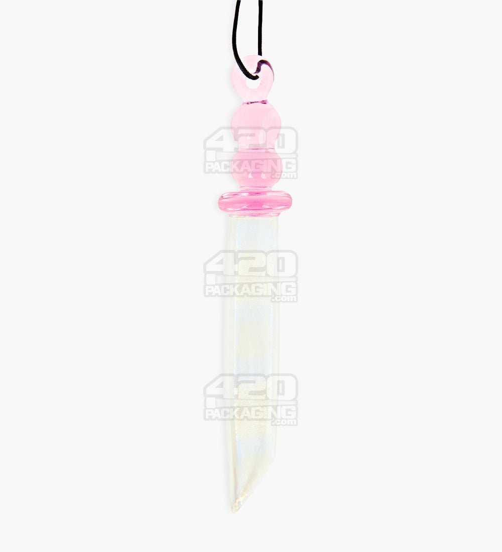 4.75" Assorted Dichro Glass Katana Blade Pendant Dabber Tool w/ Necklace Strings - 1
