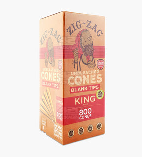 Zig Zag 109mm King Size Unbleached Paper Pre Rolled Cones w/ Blank Tips 800/Box - 1
