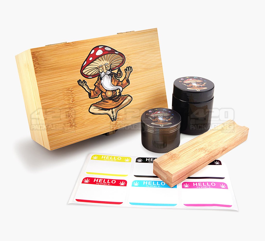 Mushroom Wizard Wooden Latch Lock Stash Box w/ Accessories | 152mm - Wood - 2