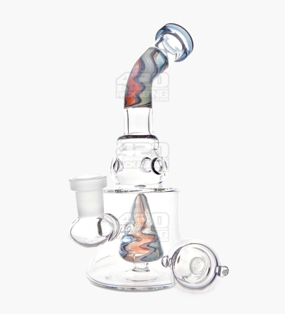 Bent Neck Wave Design Water Pipe w/ Cone Percolator | 7in Tall - 14mm Bowl - Assorted - 2