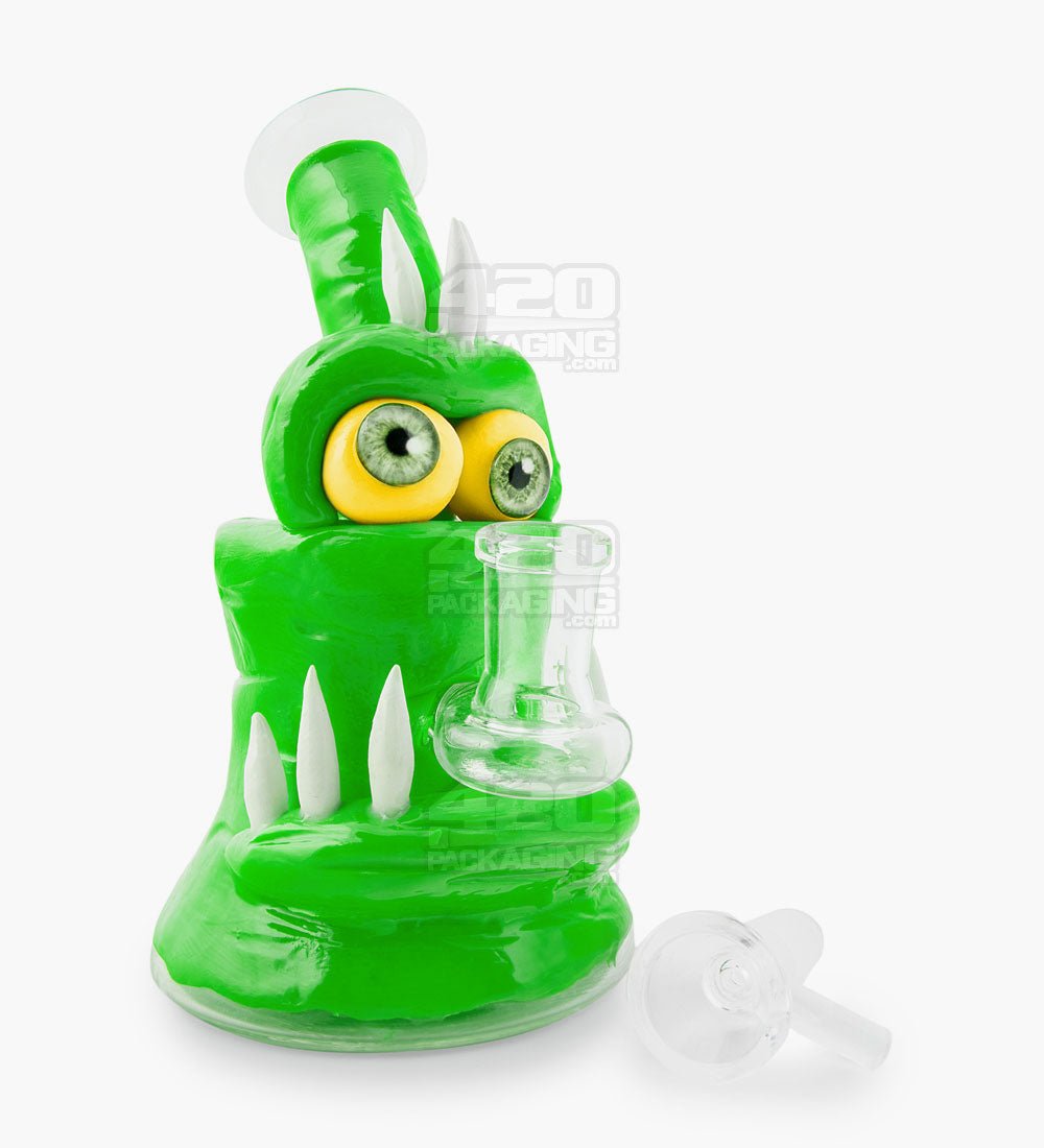 Monster Three Horned Cyclops Water Pipe | 6.5in Tall - 14mm Bowl - Green - 2