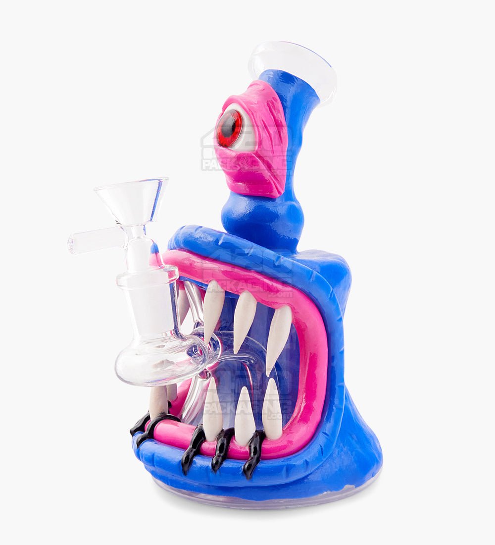 Monster Angled Cyclops Water Pipe | 7in Tall - 14mm Bowl - Blue - 1