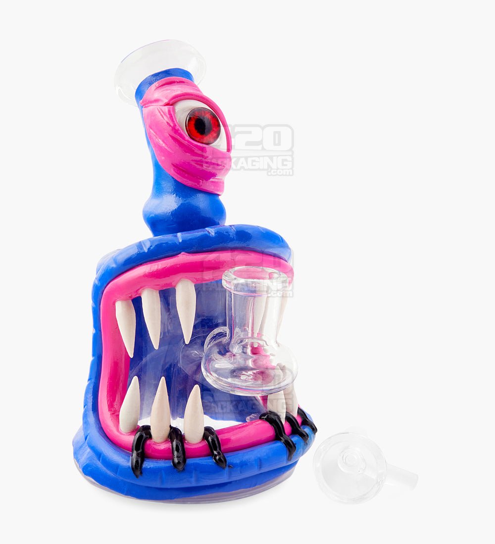 Monster Angled Cyclops Water Pipe | 7in Tall - 14mm Bowl - Blue - 2