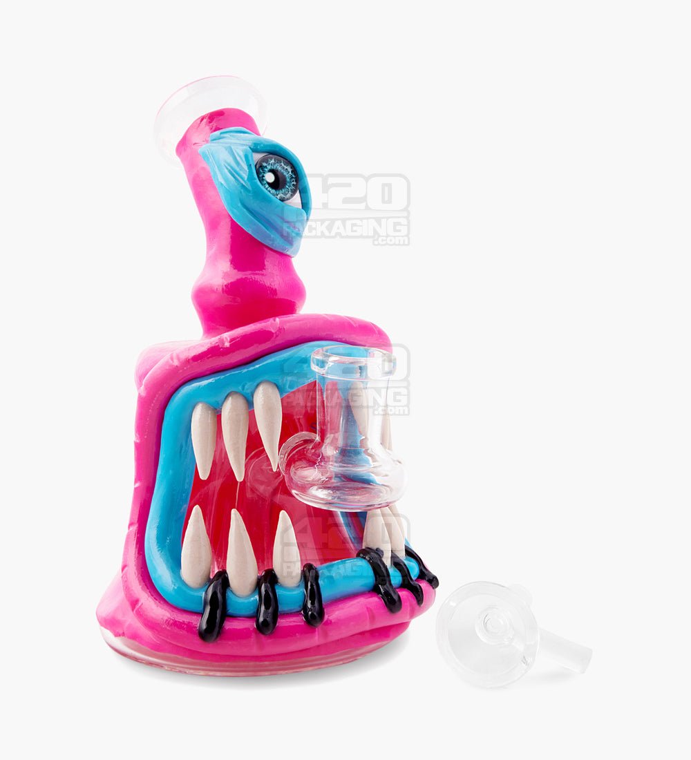 Monster Angled Cyclops Water Pipe | 7in Tall - 14mm Bowl - Pink - 2