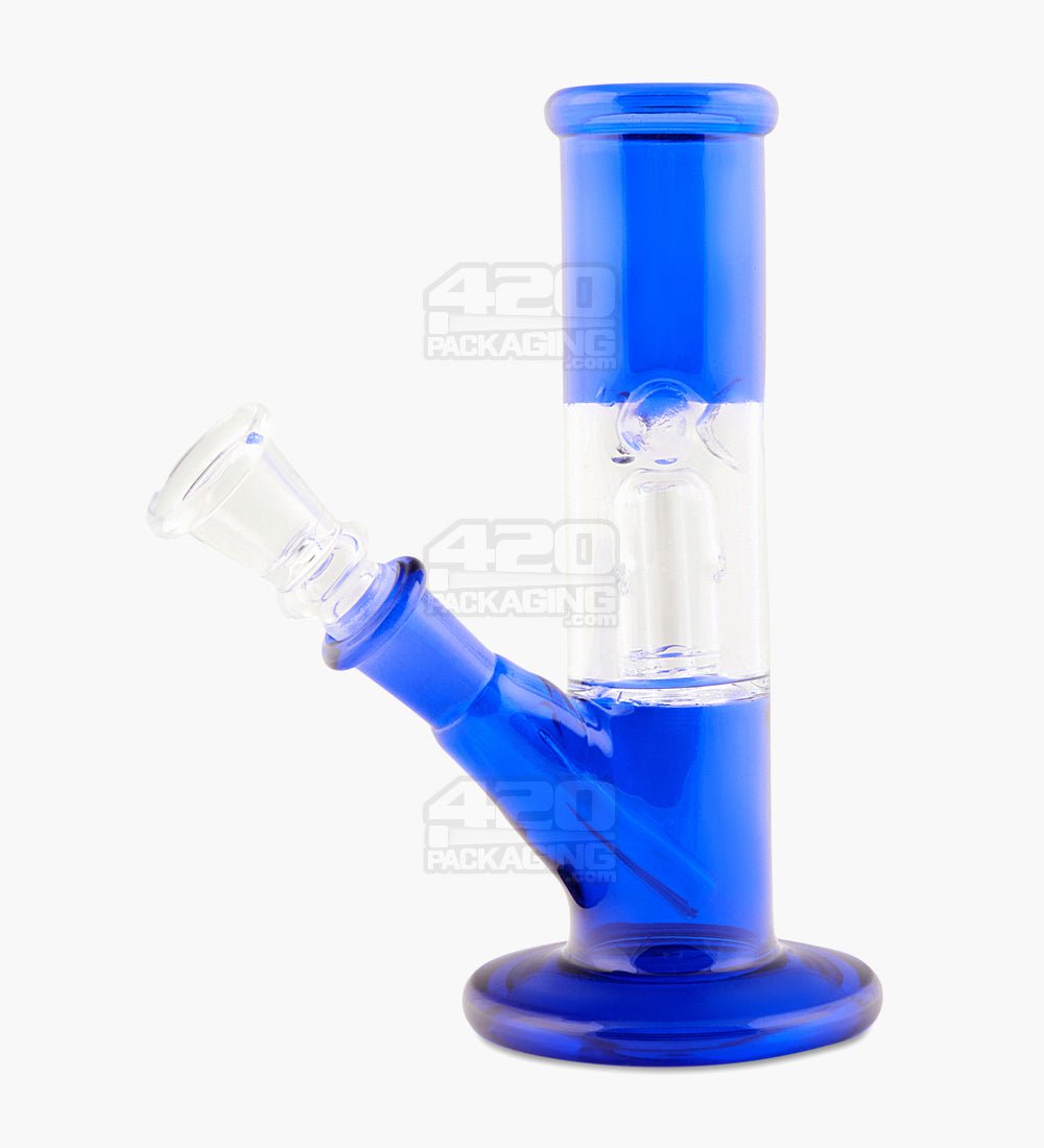Single Chamber | Straight Neck Dome Perc Glass Mini Water Pipe w/ Ice Catcher | 6in Tall - 14mm Bowl - Blue - 1