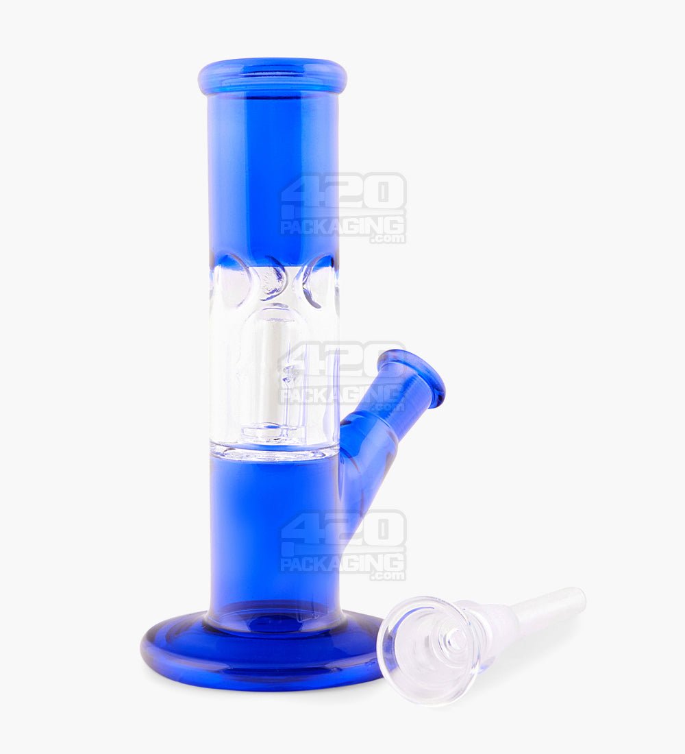 Single Chamber | Straight Neck Dome Perc Glass Mini Water Pipe w/ Ice Catcher | 6in Tall - 14mm Bowl - Blue - 2