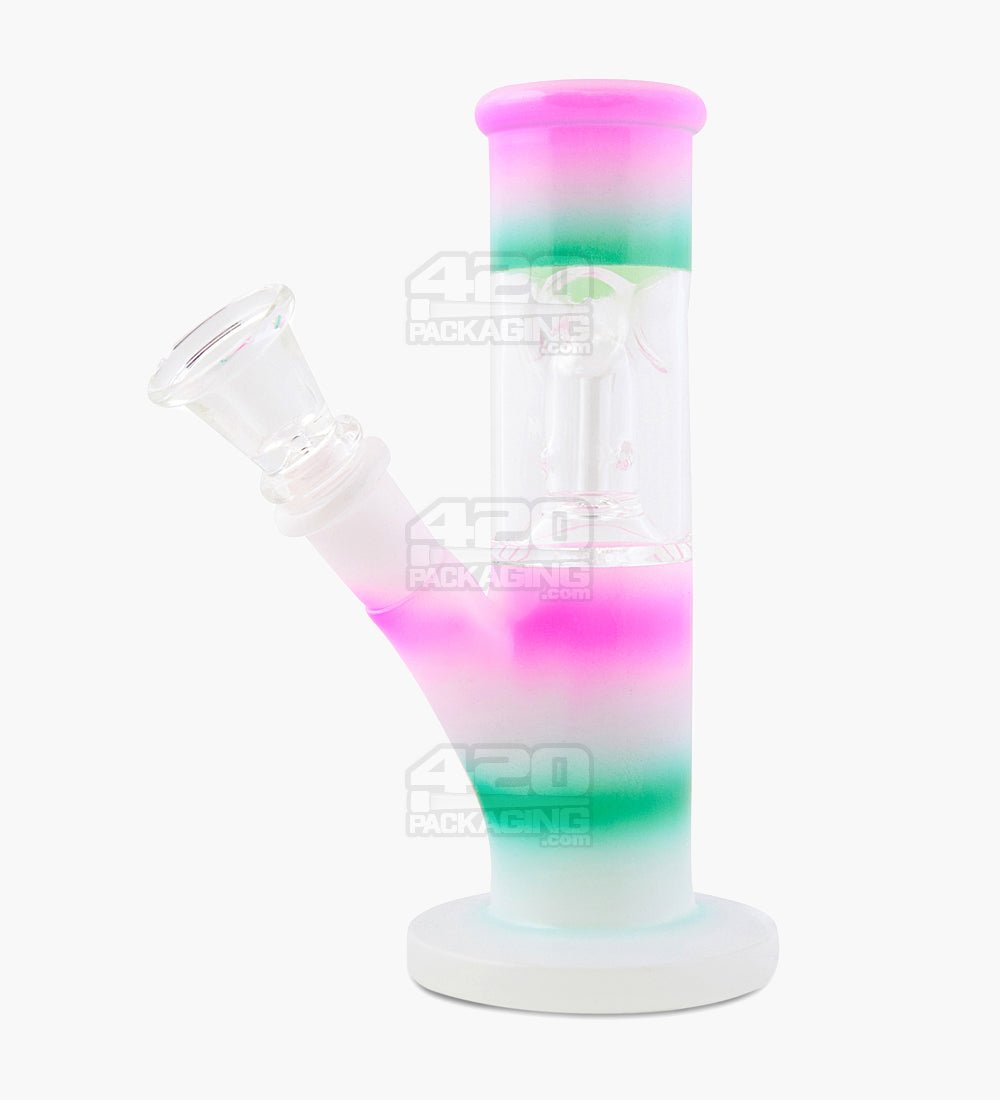 Single Chamber | Straight Neck Dome Perc Glass Mini Water Pipe w/ Ice Catcher | 6in Tall - 14mm Bowl - Rainbow - 1