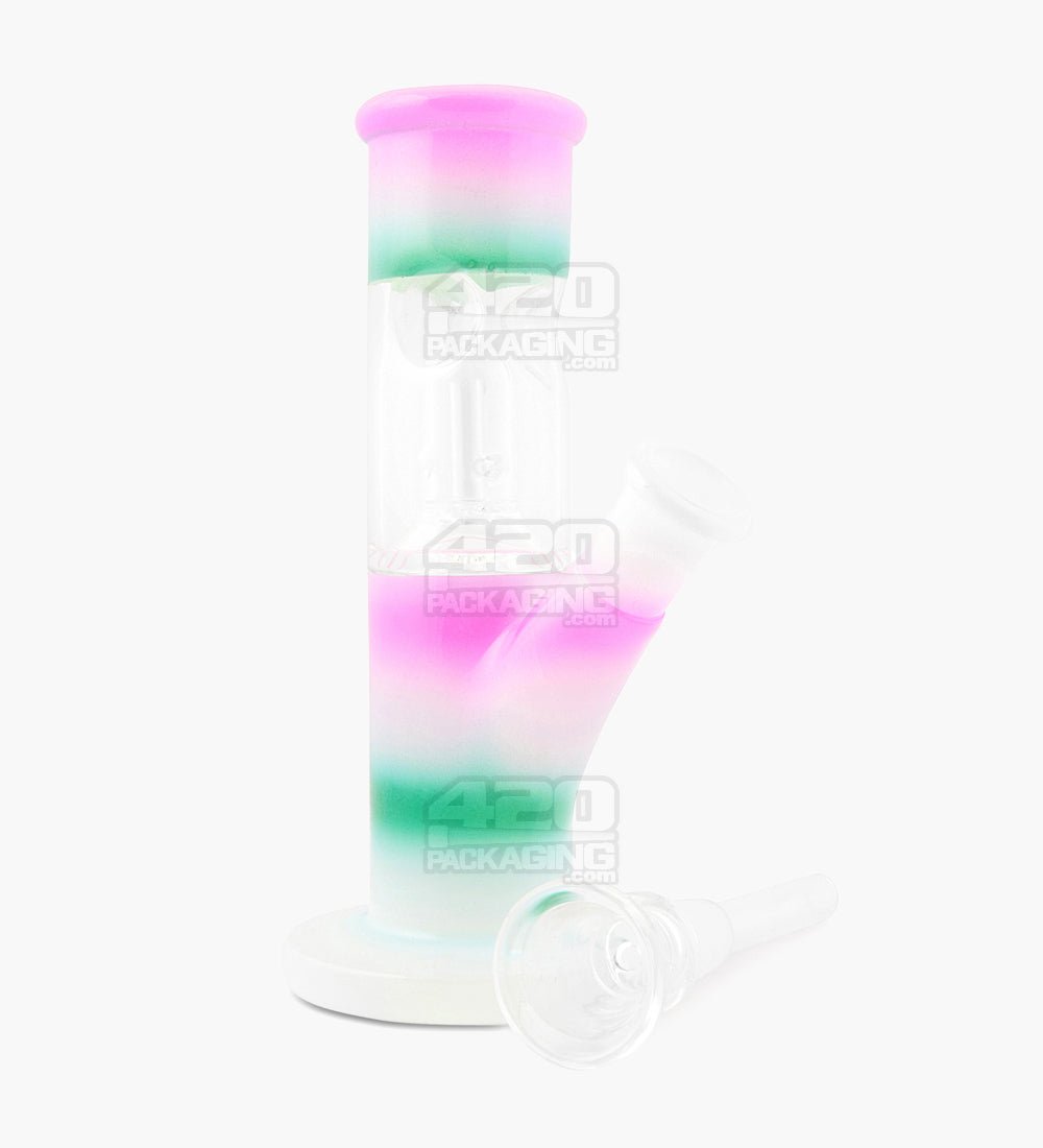 Single Chamber | Straight Neck Dome Perc Glass Mini Water Pipe w/ Ice Catcher | 6in Tall - 14mm Bowl - Rainbow - 2