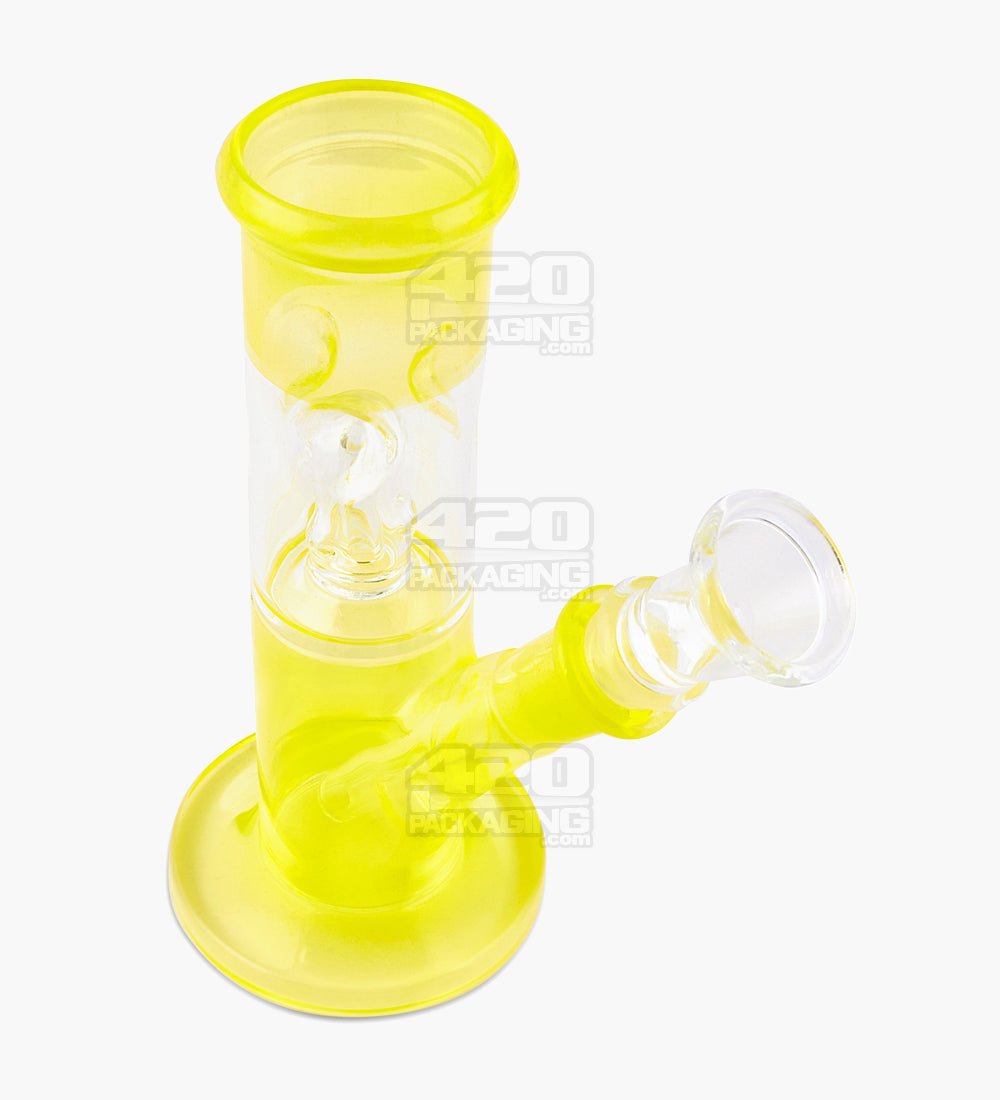 Single Chamber | Straight Neck Dome Perc Glass Mini Water Pipe w/ Ice Catcher | 6in Tall - 14mm Bowl - Yellow - 2