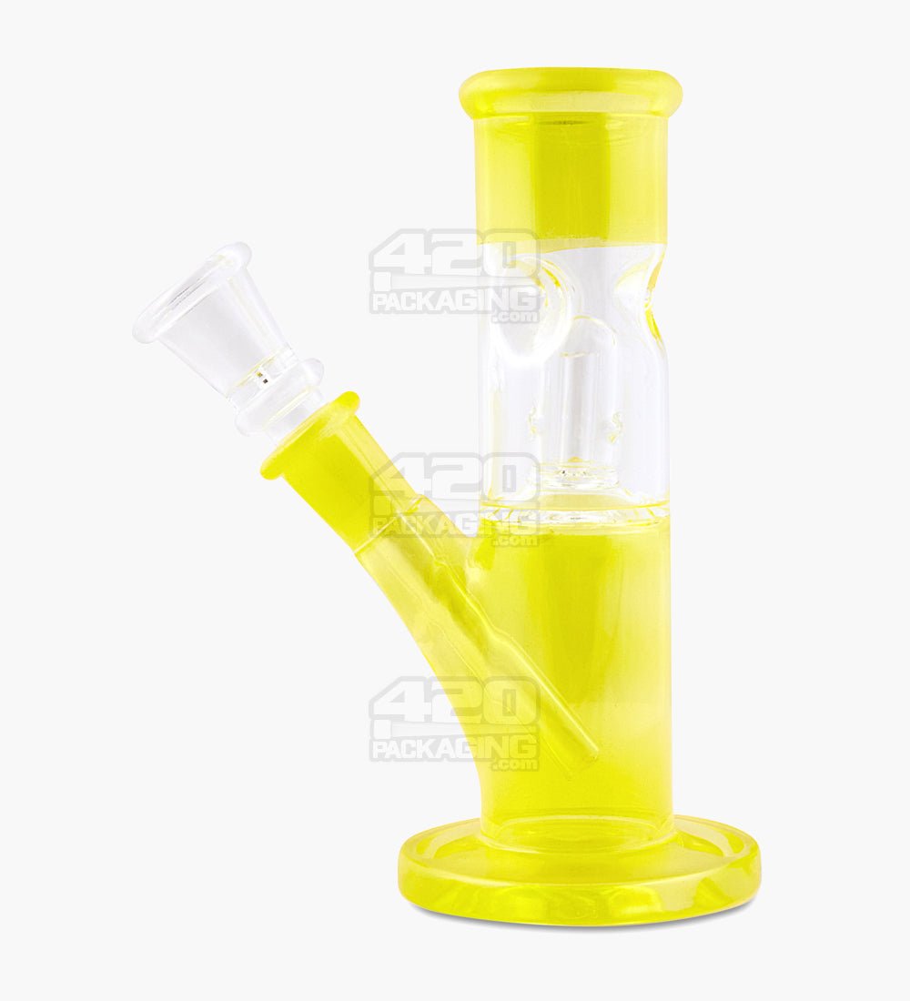 Single Chamber | Straight Neck Dome Perc Glass Mini Water Pipe w/ Ice Catcher | 6in Tall - 14mm Bowl - Yellow - 1