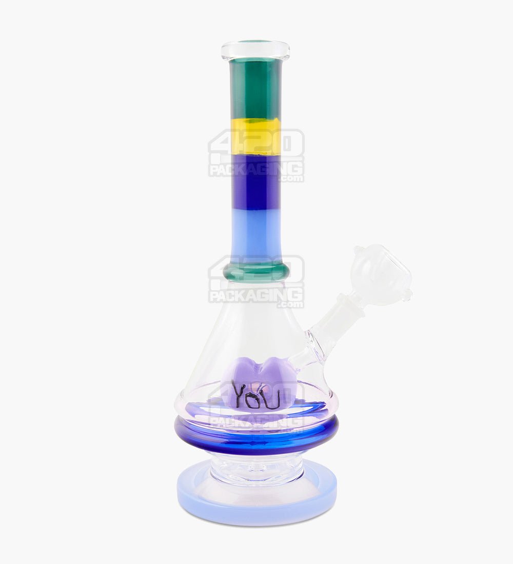 Straight Neck Vase Heart Percolator Glass Straight Water Pipe w/ Thick Base | 10in Tall - 14mm Bowl - Assorted - 1