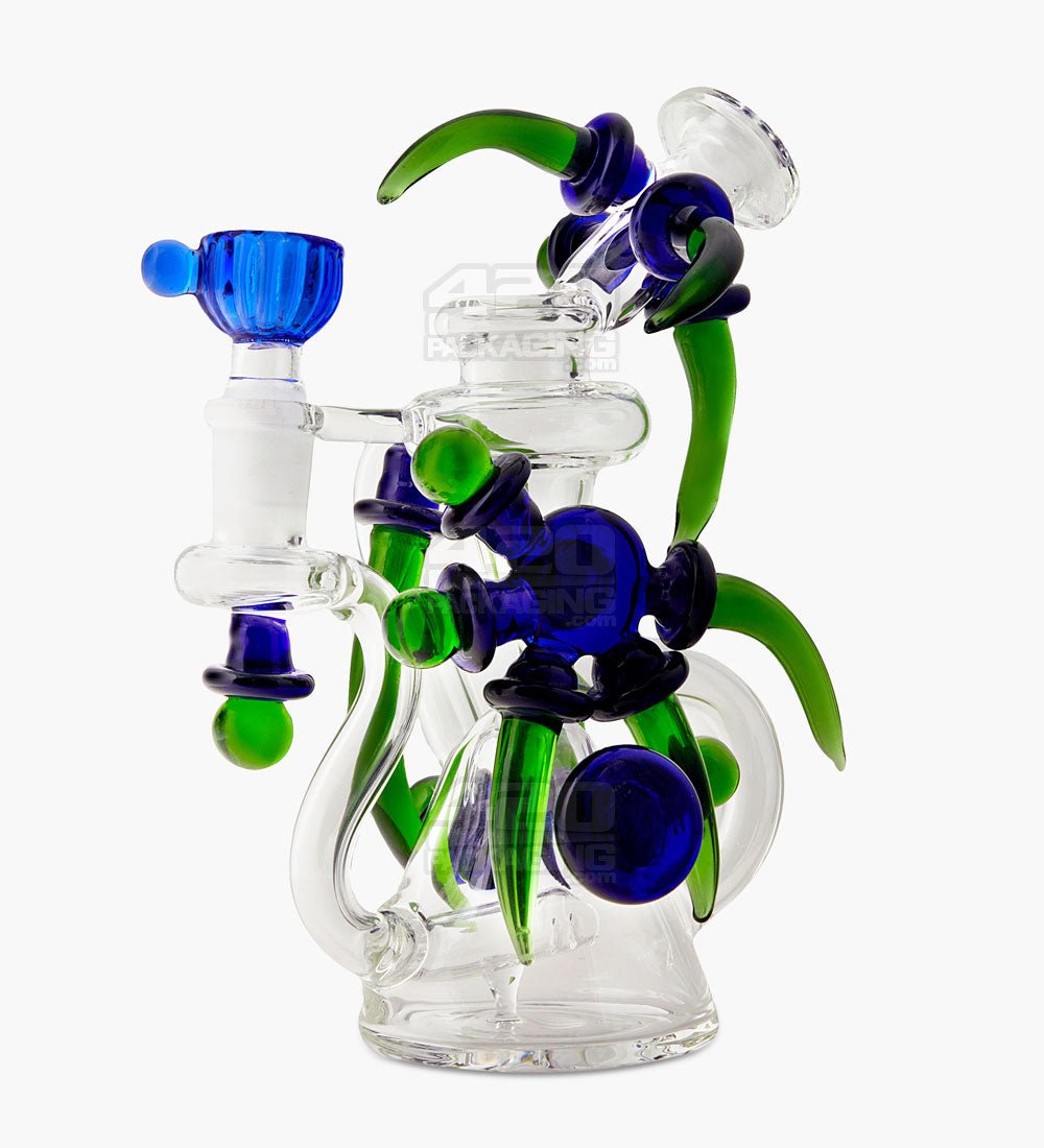Bent Neck Claw Design Recycler Water Pipe | 7in Tall - 14mm Bowl - Blue Green - 1