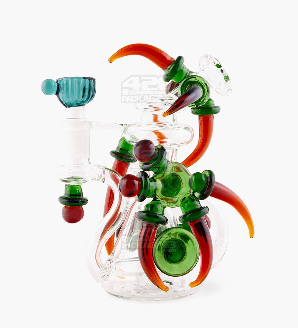 USA Glass | Bent Neck Claw Design Recycler Water Pipe | 7in Tall - 14mm Bowl - Brown Green - 1