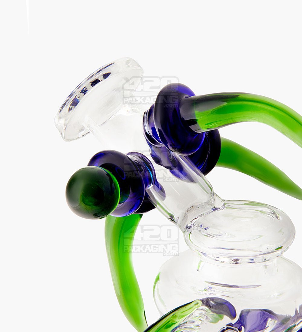 Bent Neck Claw Design Recycler Water Pipe | 7in Tall - 14mm Bowl - Blue Green - 4