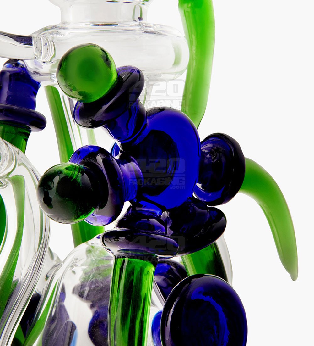 Bent Neck Claw Design Recycler Water Pipe | 7in Tall - 14mm Bowl - Blue Green - 3
