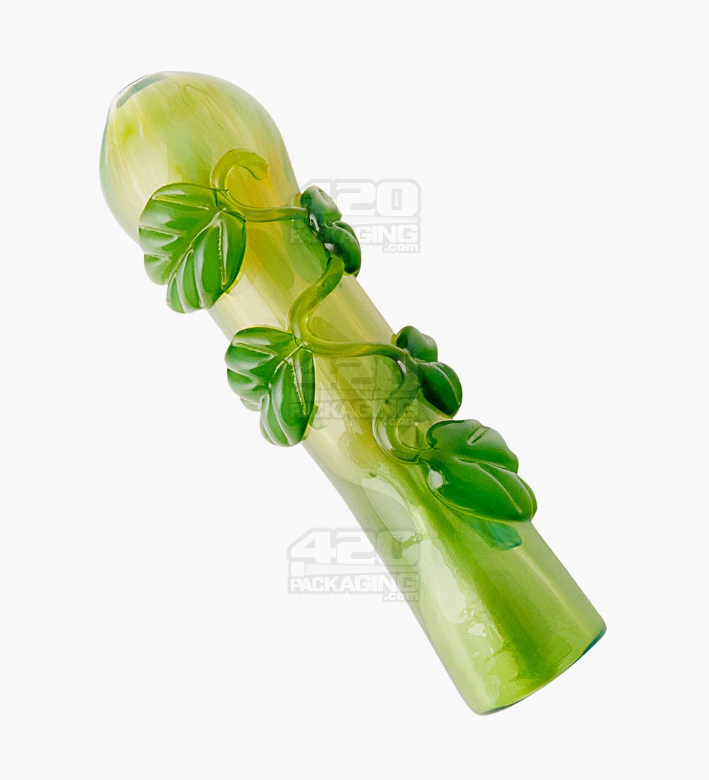 Fumed Leaf Design Chillum Hand Pipe | 3.5in Long - Glass - Assorted - 1