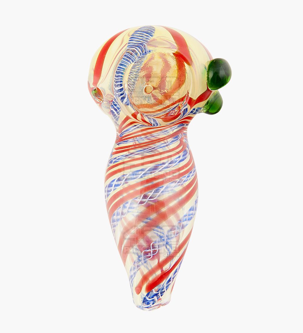 Ribboned Striped Peanut Hand Pipe w/ Triple Knockers | 3.5in Long - Glass - Assorted - 2