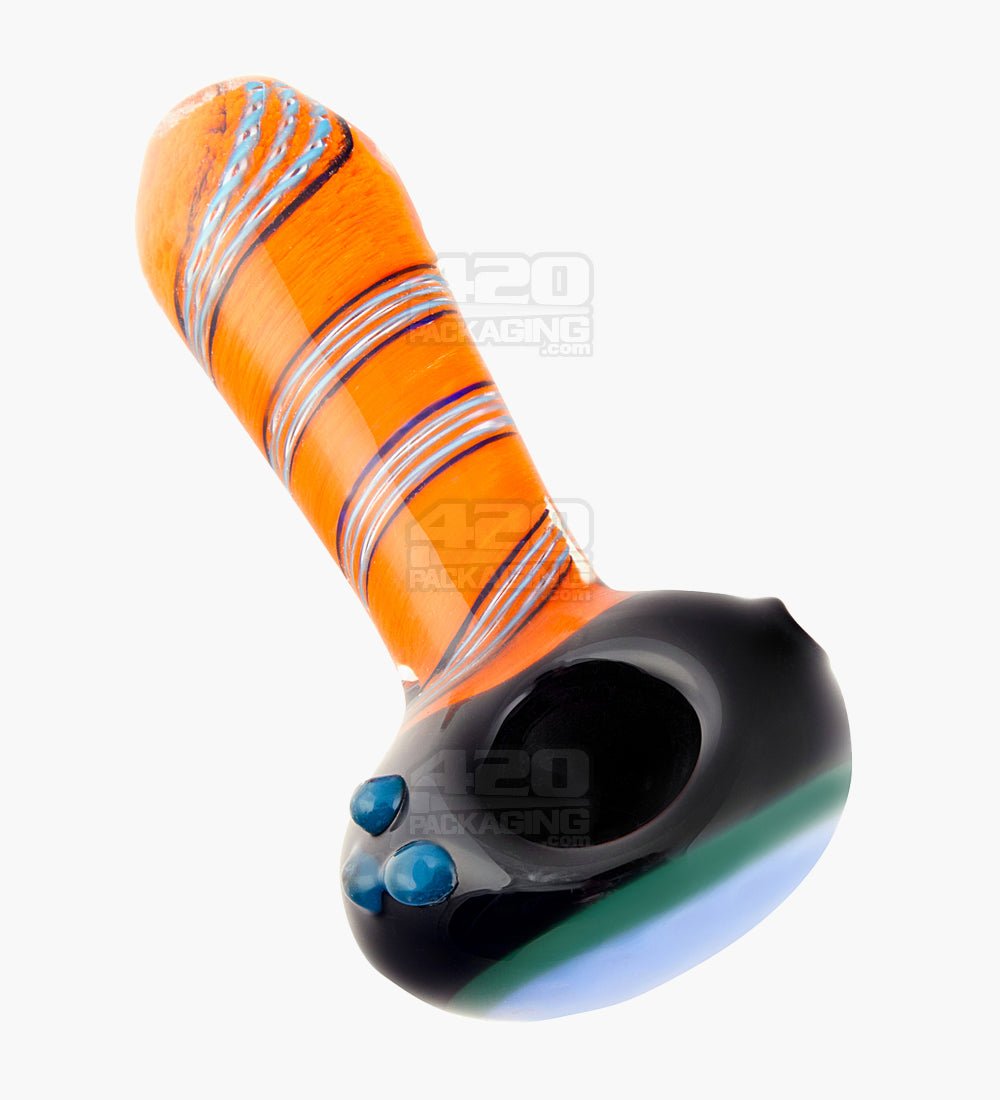 Frit Swirl Honeycomb Bowl Hand Pipe w/ Triple Mini Knockers | 4.25in Long - Glass - Assorted - 1