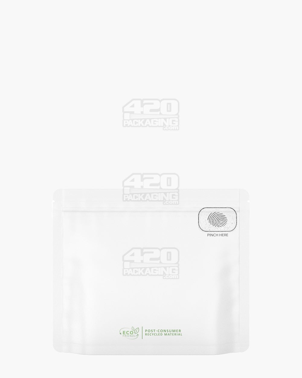 Matte-White 8" x 6.7" PCR Mylar Pinch N Slide 3.0 Child Resistant & Tamper Evident Exit Bags (28 grams) 250/Box - 2