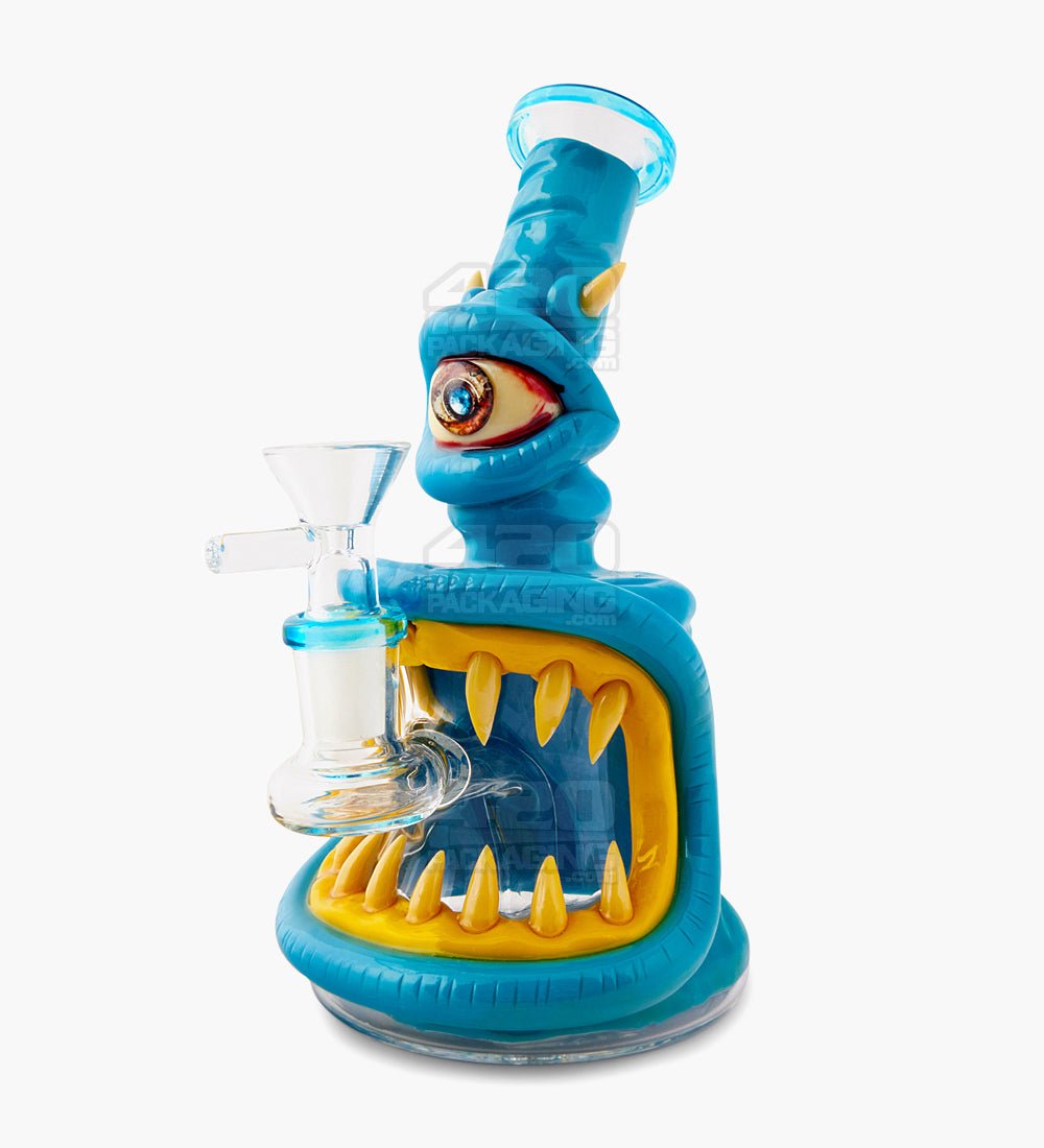 Monster Horned Cyclops Water Pipe | 7in Tall - 14mm Bowl - Blue - 1