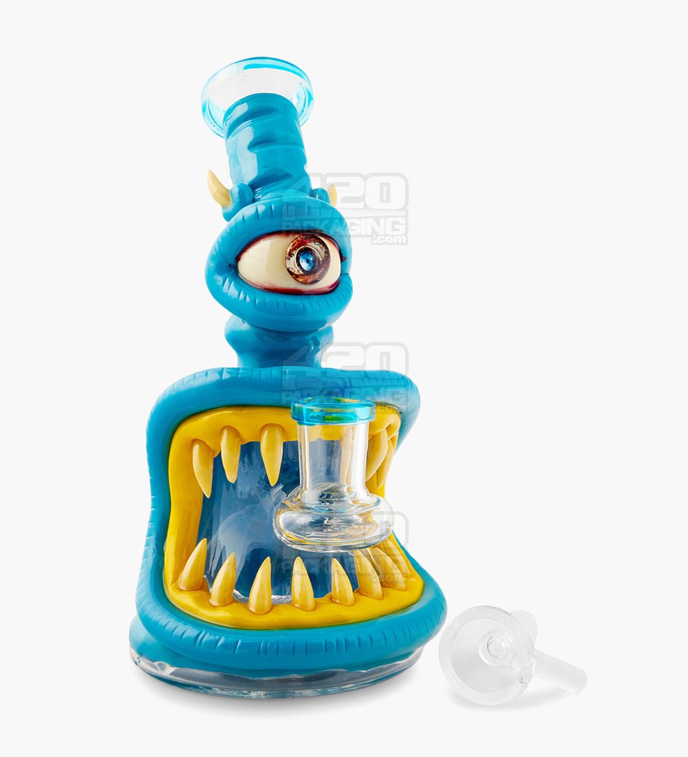 Monster Horned Cyclops Water Pipe | 7in Tall - 14mm Bowl - Blue - 2