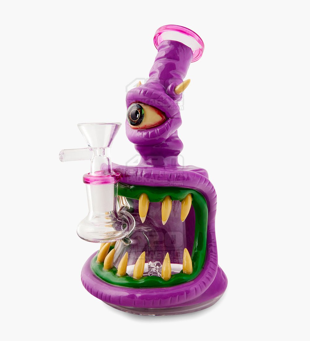 Monster Horned Cyclops Water Pipe | 7in Tall - 14mm Bowl - Purple - 1